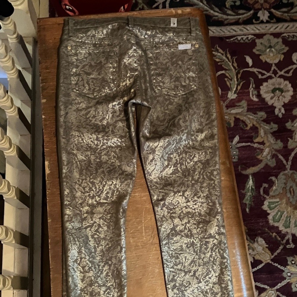 ✨7 For All Mankind Gold Patterned Skinny Pants - Picture 3 of 7